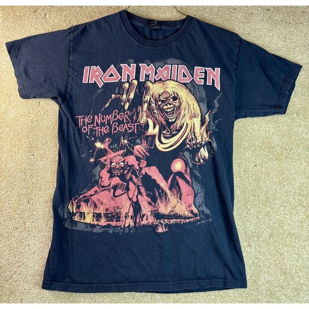 Vintage Iron Maiden The Number Of The Beast Black T Shirt Medium Nice Fade Metal